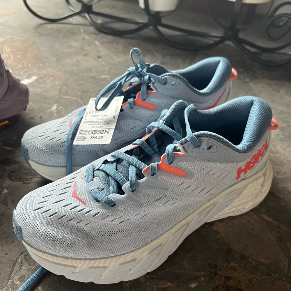Hoka Blue and White Running Shoes